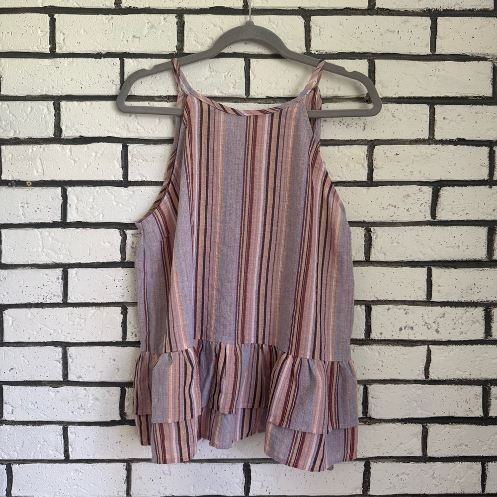 Striped Ruffle Hem Women’s Tank Top